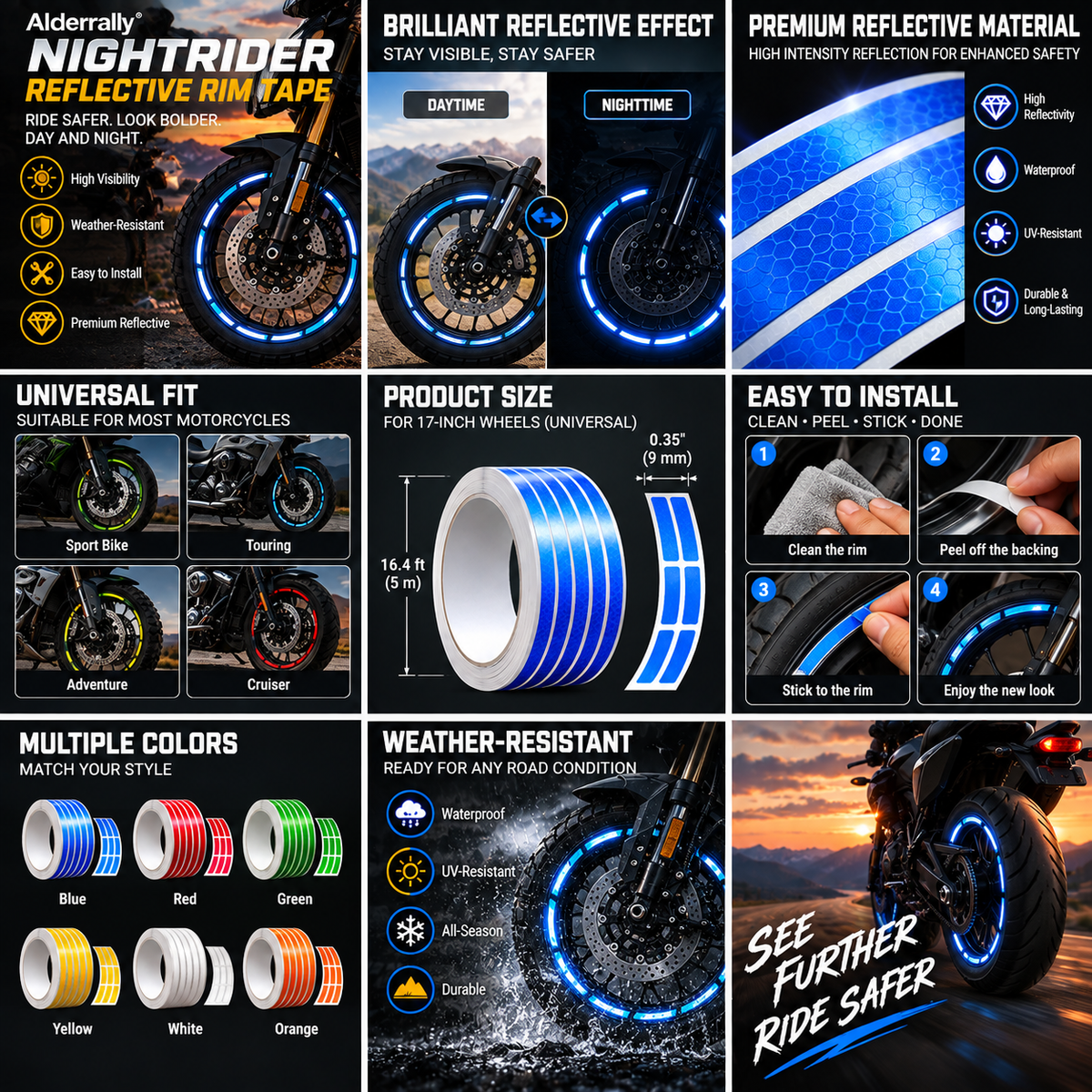 Alderrally® NightRider Reflective Rim Tape