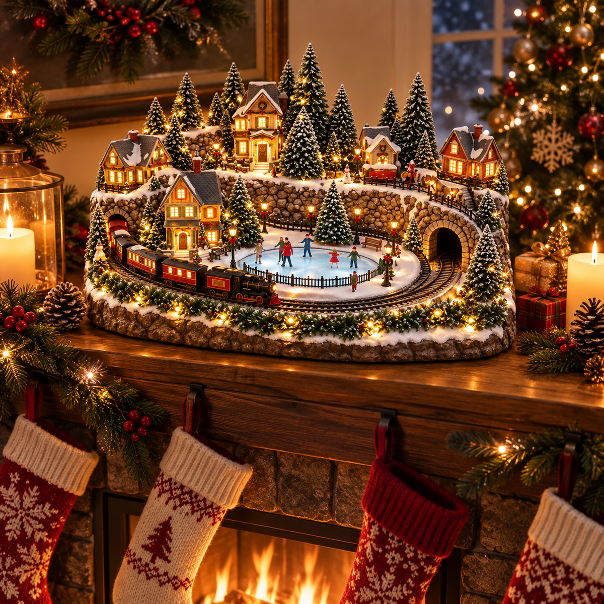 🔥Limited-Time Christmas Special 🔥 Animated Holiday Train & Ice Rink Scene ✨