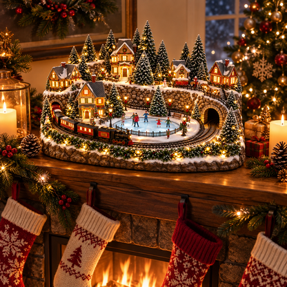 🔥Limited-Time Christmas Special 🔥 Animated Holiday Train & Ice Rink Scene ✨
