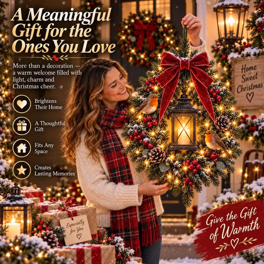 ✨Last Day 49% OFF✨🐦 A Robin Glow – Lighted Robin Christmas Wreath