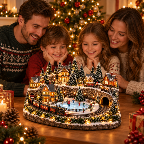 🔥Limited-Time Christmas Special 🔥 Animated Holiday Train & Ice Rink Scene ✨