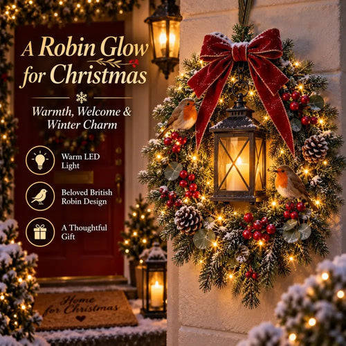 ✨Last Day 49% OFF✨🐦 A Robin Glow – Lighted Robin Christmas Wreath