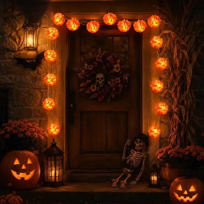 🔥Last Day 49% OFF -🏵️💀 Mexican Marigold Flower String Lights | 💕Death is not the end of life, forgetting is