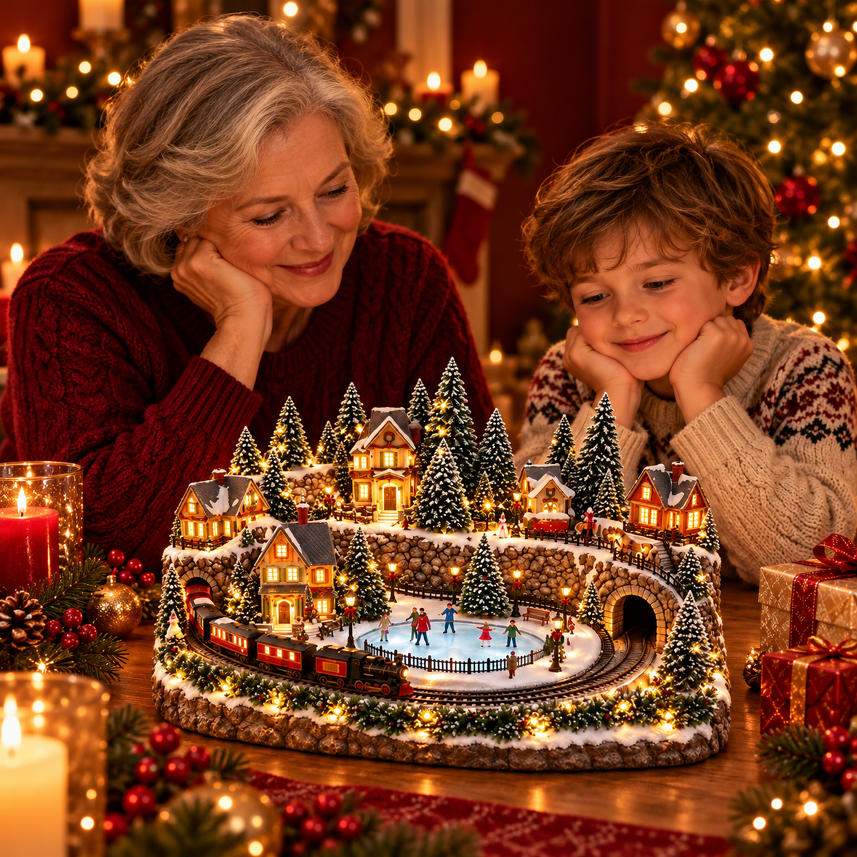 🔥Limited-Time Christmas Special 🔥 Animated Holiday Train & Ice Rink Scene ✨