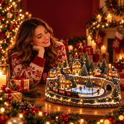 🔥Limited-Time Christmas Special 🔥 Animated Holiday Train & Ice Rink Scene ✨