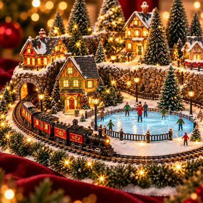 🔥Limited-Time Christmas Special 🔥 Animated Holiday Train & Ice Rink Scene ✨