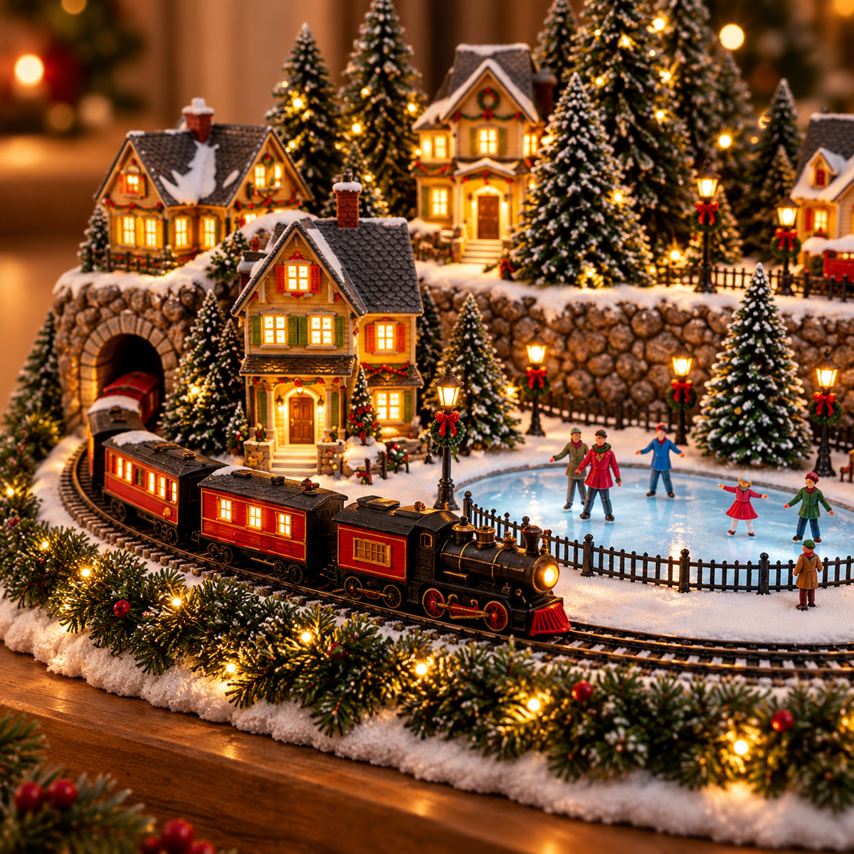 🔥Limited-Time Christmas Special 🔥 Animated Holiday Train & Ice Rink Scene ✨