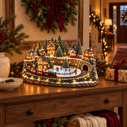 🔥Limited-Time Christmas Special 🔥 Animated Holiday Train & Ice Rink Scene ✨