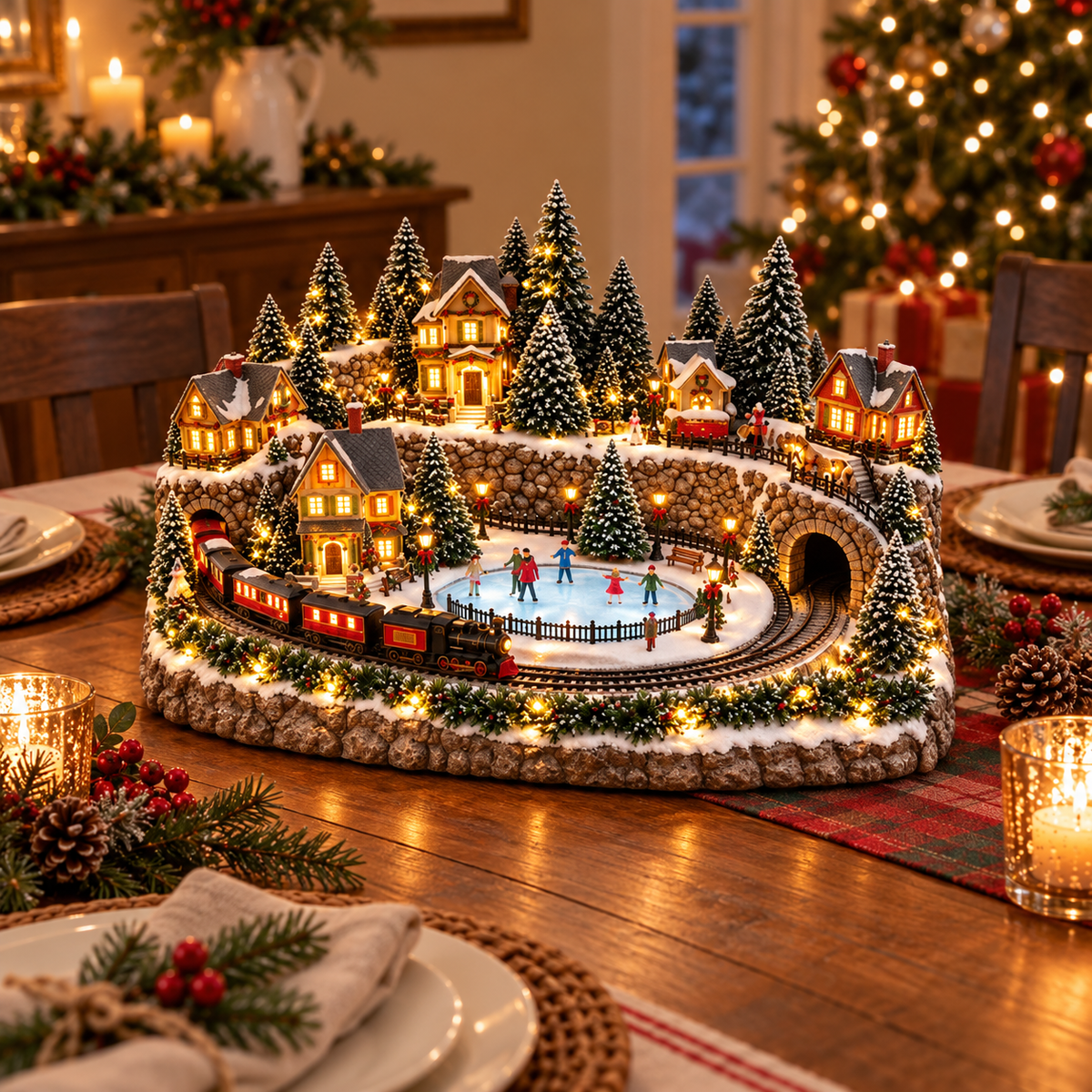 🔥Limited-Time Christmas Special 🔥 Animated Holiday Train & Ice Rink Scene ✨