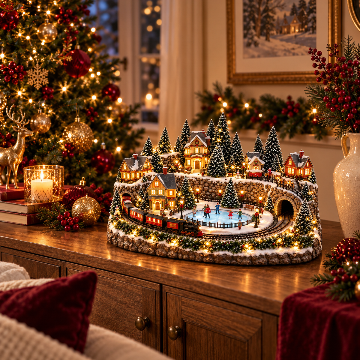 🔥Limited-Time Christmas Special 🔥 Animated Holiday Train & Ice Rink Scene ✨
